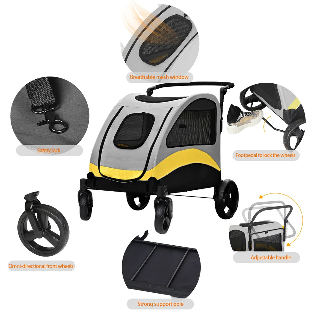 Spacious & Collapsible 4-Wheeler Dog Stroller for Large Breeds & Small Dogs 10