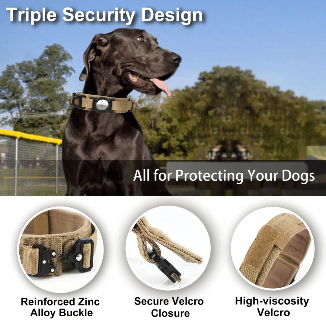 Heavy Duty Military-Style AirTag Holder Dog Collar | Tactical Air Tag Holder Collar 9
