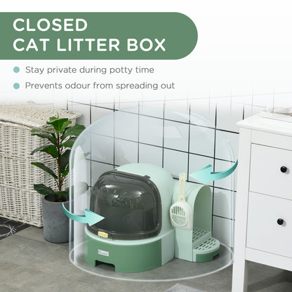 Flip-Cover Enclosed Cat Litter Box with Pull-Out Tray for Easy Cleaning