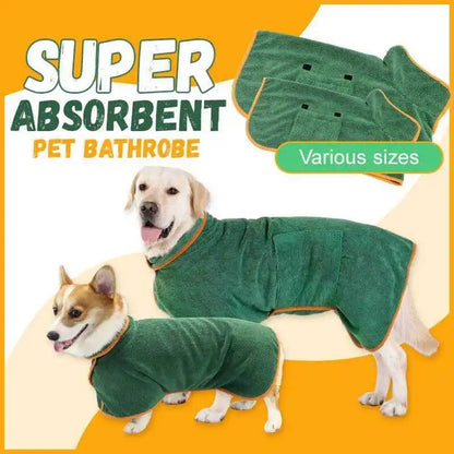 Super Absorbent Dog Drying Robe with Velcro Fastening & Hand Towel Pocket | 365gsm Microfibre Quick-Dry Dog Bathrobe