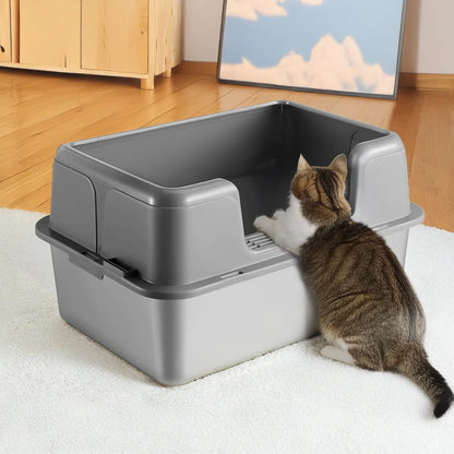 High-Sided Semi-Enclosed Cat Litter Box with Stainless Steel Litter Tray | Scoop Included 4