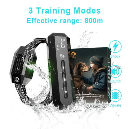 800m Remote Controlled Dog Training Collar | Rechargeable Shock, Vibration & Beep E-Collar