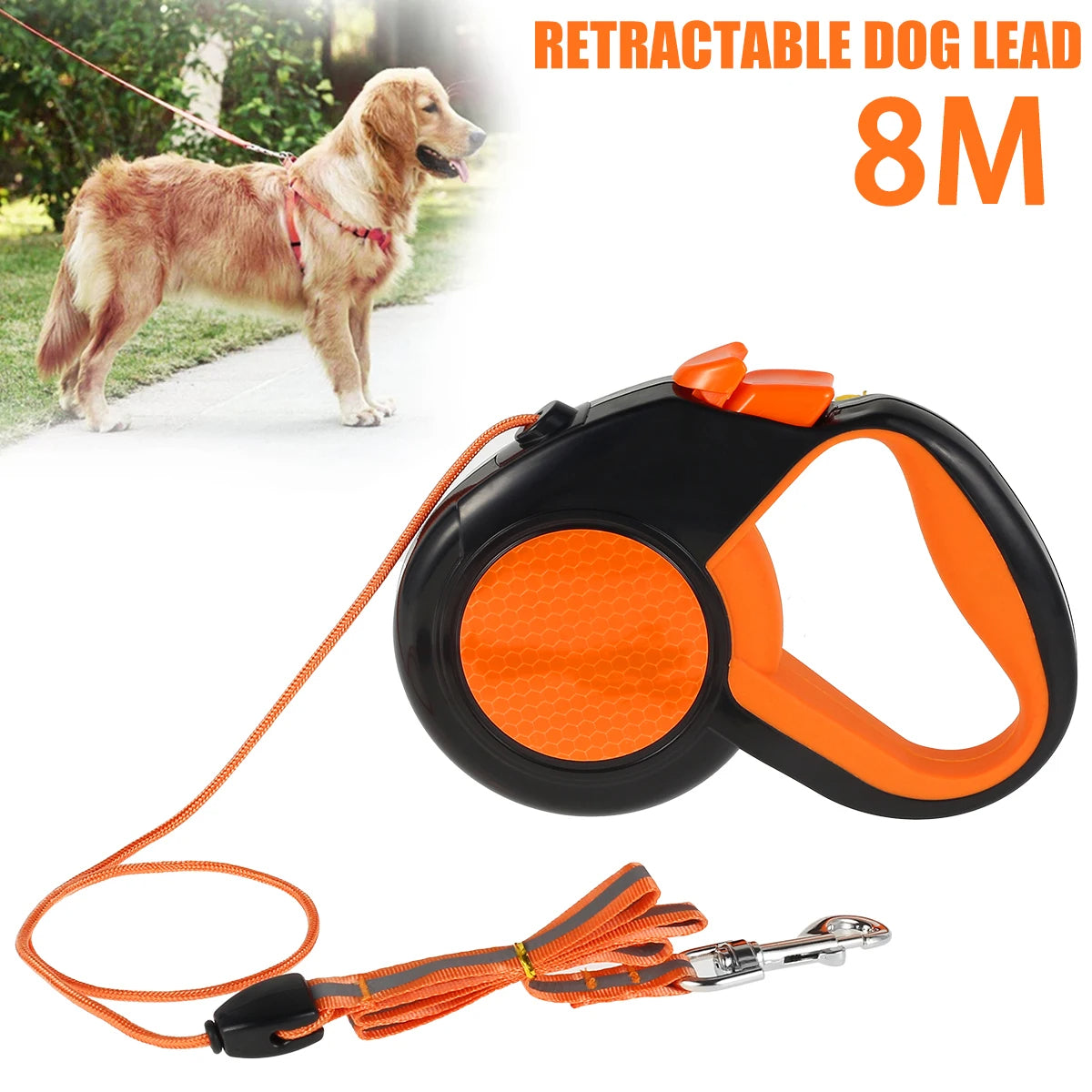 Heavy Duty Retractable Dog Lead with Ergonomic Handle & Reflective Rope 6