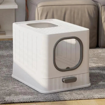 Double Entry & Exit Enclosed Cat Litter Box with Drawer Tray & Scoop 3