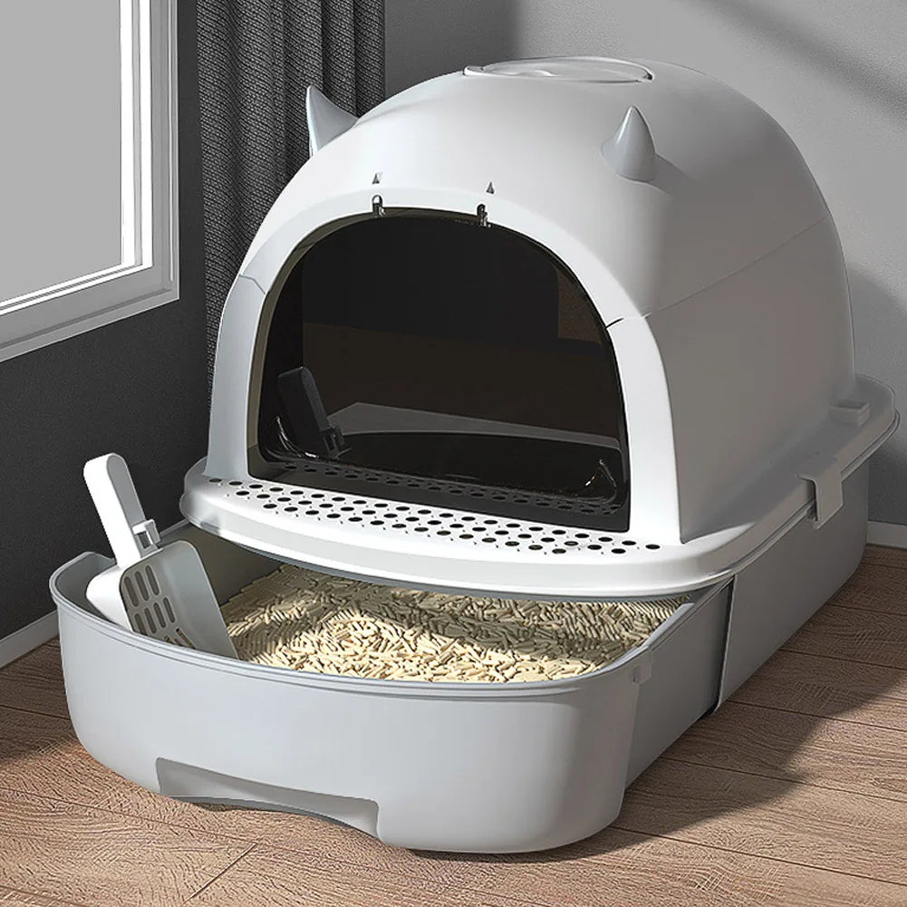 Enclosed Cat Litter Box with Swing Door & Pull-Out Tray Drawer | Scoop Included