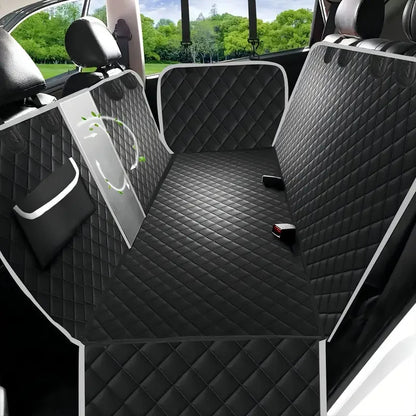 Waterproof Dog Car Hammock Seat Cover with Mesh Window & Door Flaps | Quilted Non-Slip Back Seat Protector for Dogs