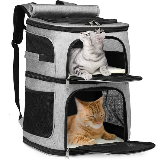 Ventilated Double Pet Carrier Backpack for Cats & Small Dogs with Two Compartments & Multiple Openings 1