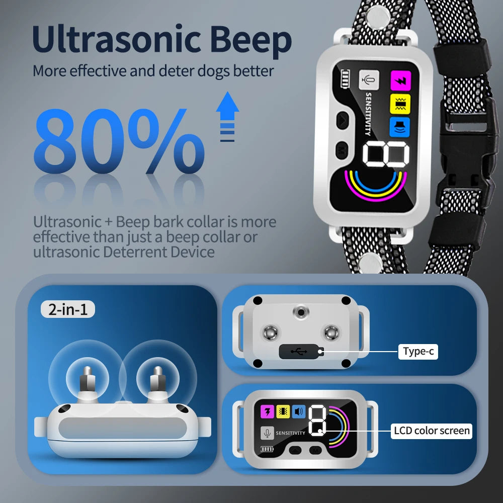 Smart Anti-Bark eCollar with Automatic Sensor | Digital Dog Bark Collar with Sound, Vibration & Shock Modes