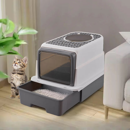 Enclosed Cat Litter Box with UV Lamp for Sterilizing & Deodorizing | Includes Tray Drawer & Scoop