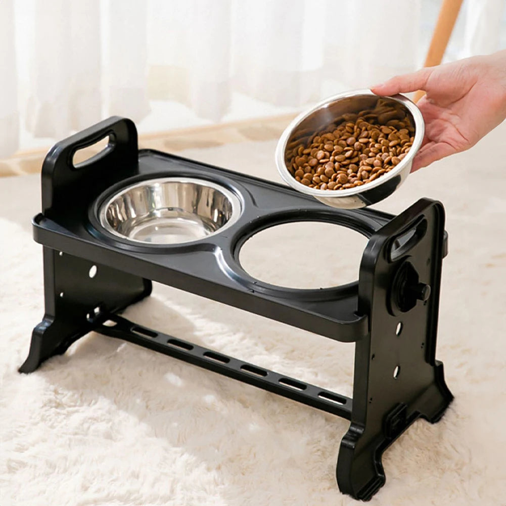 Fully Adjustable Raised Dog Feeding Station with Double Stainless Steel Dog Bowls 5