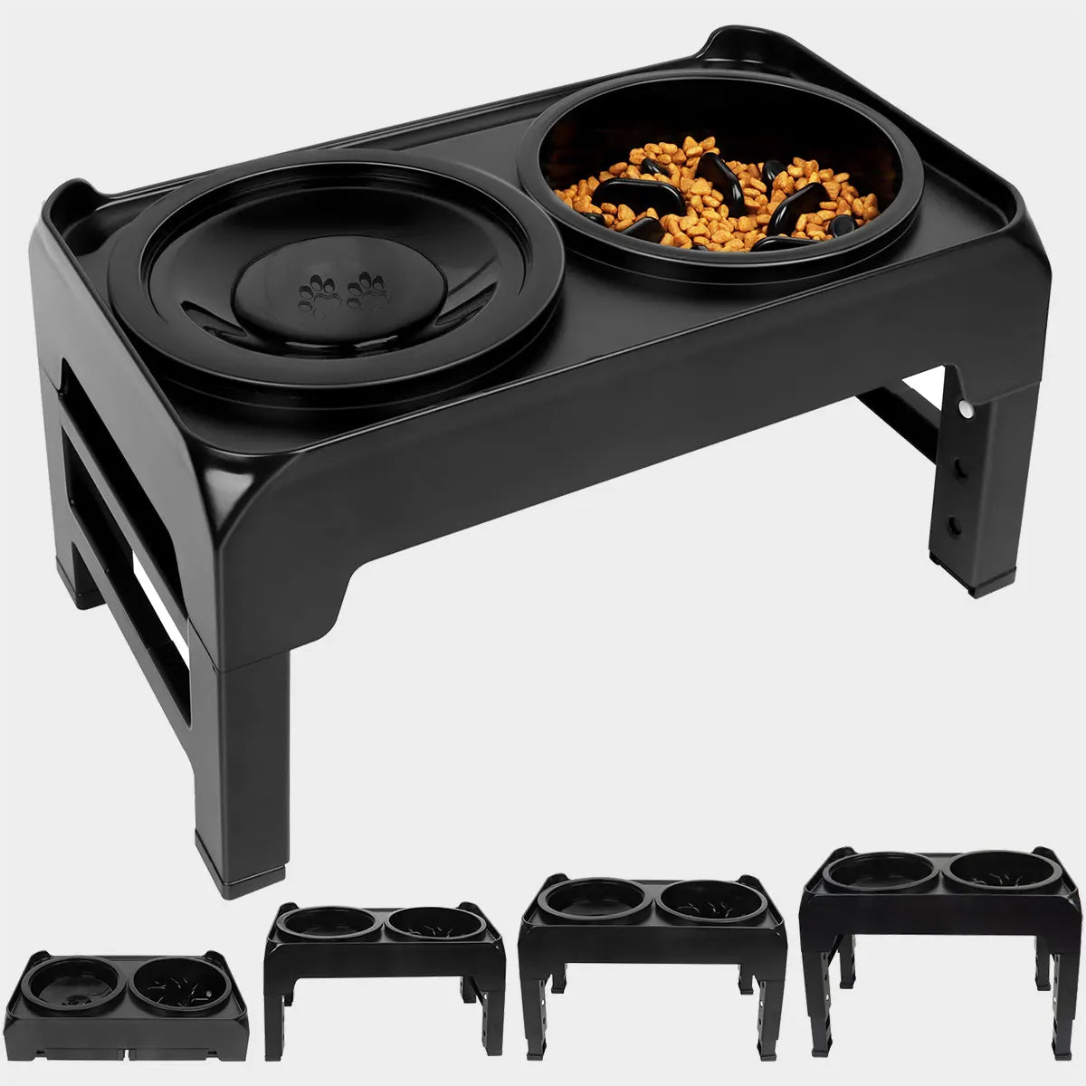 Fully Adjustable Raised Dog Feeding Station with Slow-Feeding Dog Bowls 2