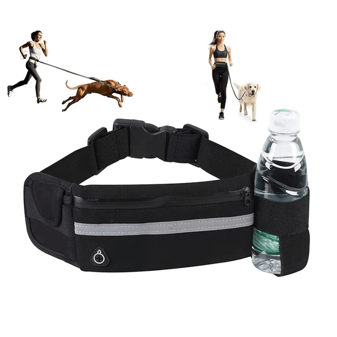 Running Dog Leash Waist Bag with Hands-Free Bungee, Bottle Holder & Secure Zips 2