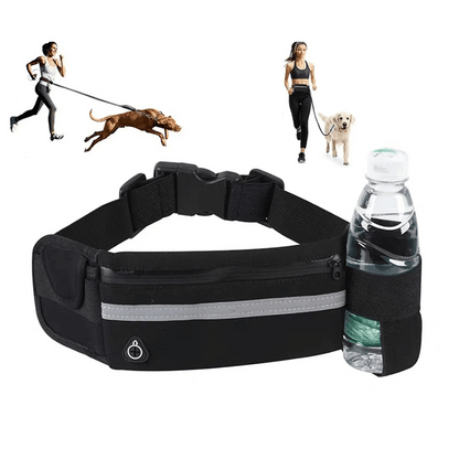 Running Dog Leash Waist Bag with Hands-Free Bungee, Bottle Holder & Secure Zips 2