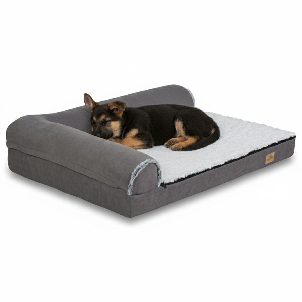 XL Orthopedic Memory Foam Dog Bed for Large Dogs with L-Shaped Bolster