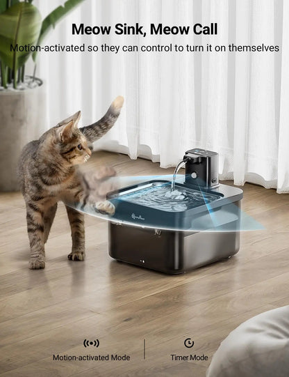 Quiet Cat Water Fountain with Automatic Sensor & 2.5L Stainless Steel Tray