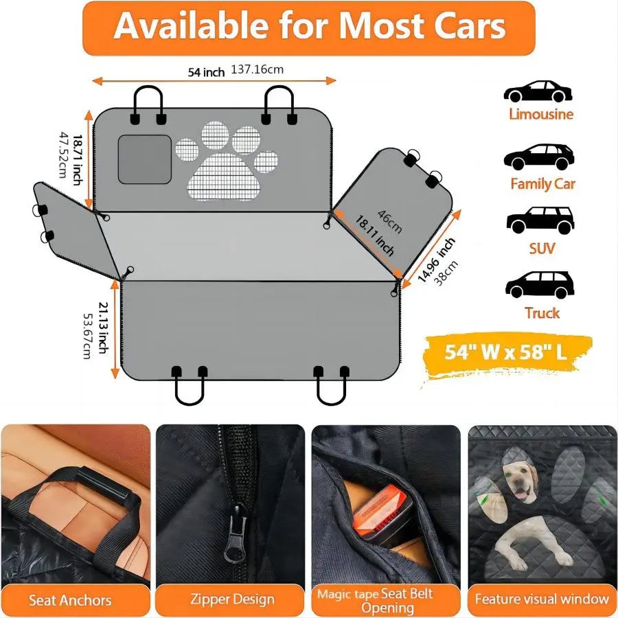 Heavy-Duty & Waterproof Back Seat Dog Car Seat Cover with Mesh Window 6