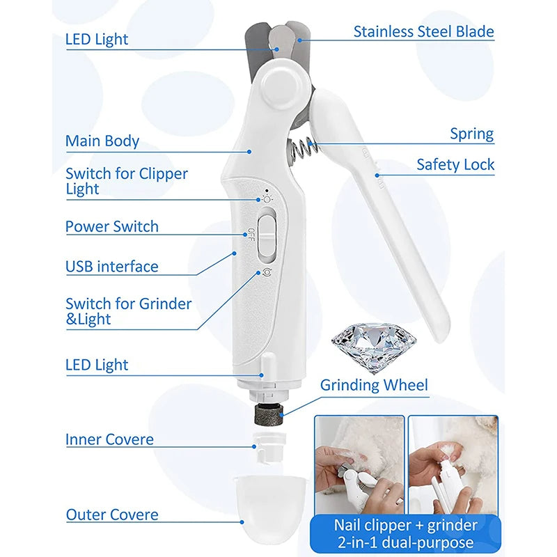 2-in-1 Rechargeable Dog Nail Grinder & Clipper with LED Light 7
