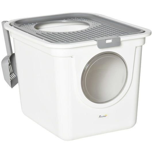 Flip-Top Enclosed Cat Litter Box with Bucket Design | Scoop Included 1