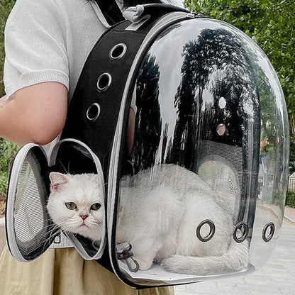 Space Capsule Cat Backpack with Transparent Dome | Ventilated Travel Carrier for Pets