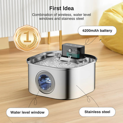 Quiet 3.2L Stainless Steel Cat Water Fountain with Automatic Sensor | USB Rechargeable