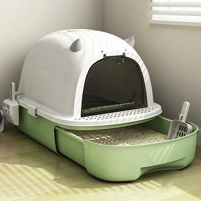 Enclosed Cat Litter Box with Swing Door & Pull-Out Tray Drawer | Scoop Included