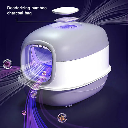 Spacious Enclosed Cat Litter Box with USB-Powered UV Sterilization Lamp & Stable Base
