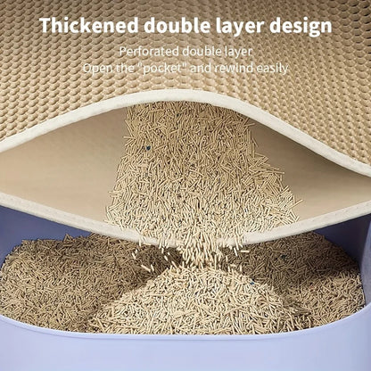 Honeycomb-Style Cat Litter Box Mat with Waterproof Double Layer to Trap Litter & Moisture