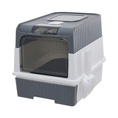 Enclosed Cat Litter Box with UV Sterilization, Pull-Out Tray & Double Entrance-Exit