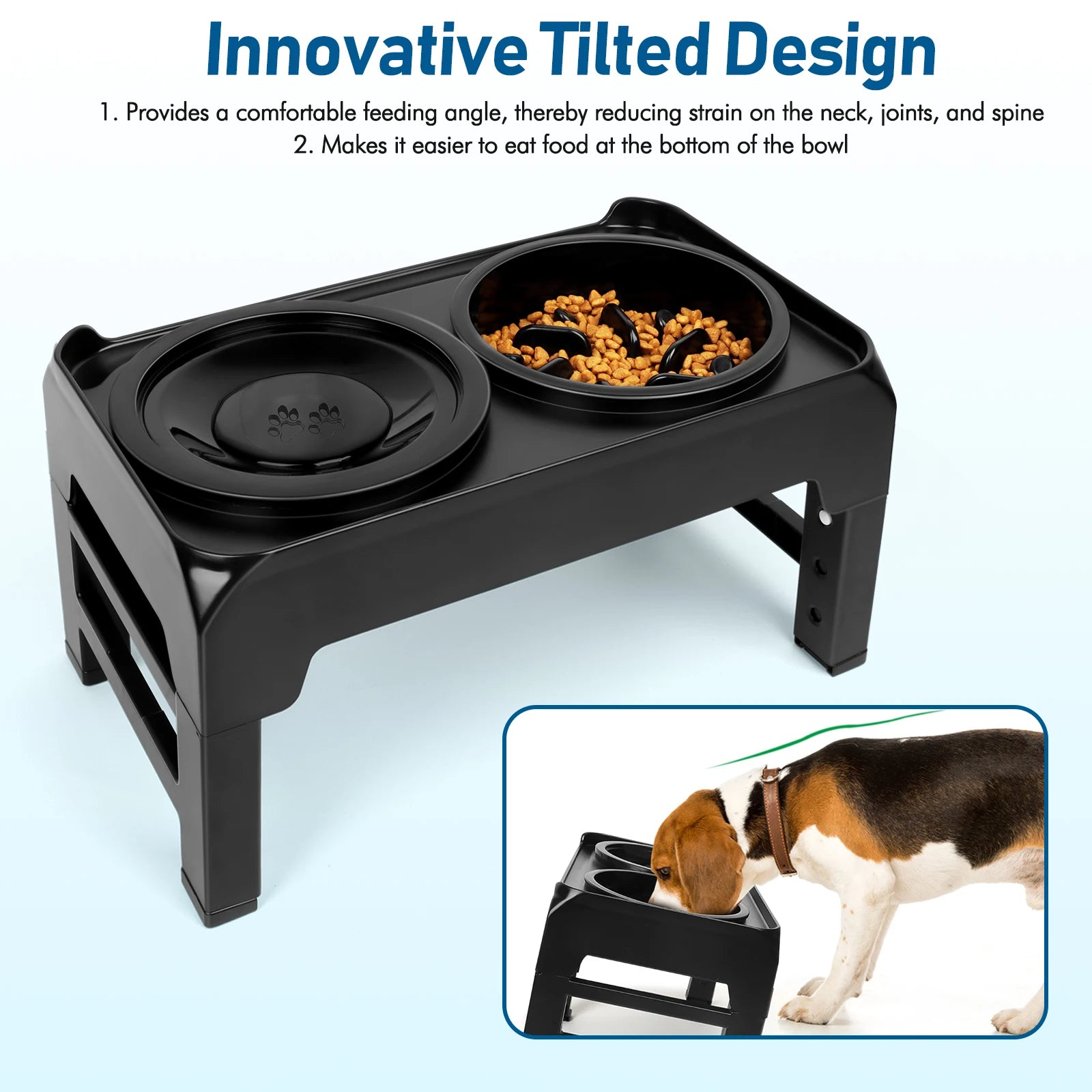 Fully Adjustable Raised Dog Feeding Station with Slow-Feeding Dog Bowls 5