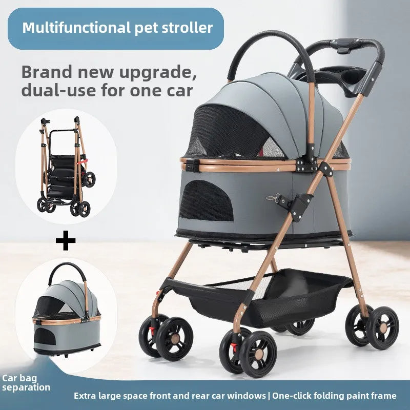 Multifunctional Foldable Pet Stroller & Detachable Basket for Small Dogs & Cats 8