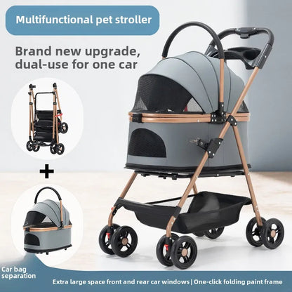 Multifunctional Foldable Pet Stroller & Detachable Basket for Small Dogs & Cats 8