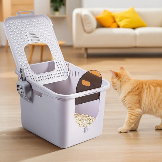 Enclosed Cat Litter Box with Flip-Lid Bucket Design | Scoop Included 2
