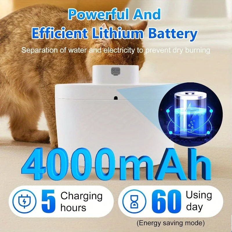 Wireless Pet Water Fountain for Fresh Flowing Drinking Water for Cats & Dogs | USB Rechargeable