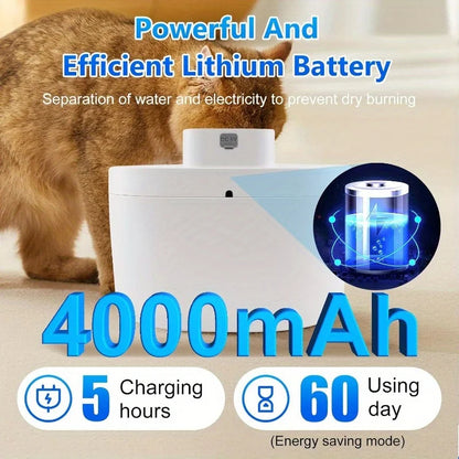 Wireless Pet Water Fountain for Fresh Flowing Drinking Water for Cats & Dogs | USB Rechargeable
