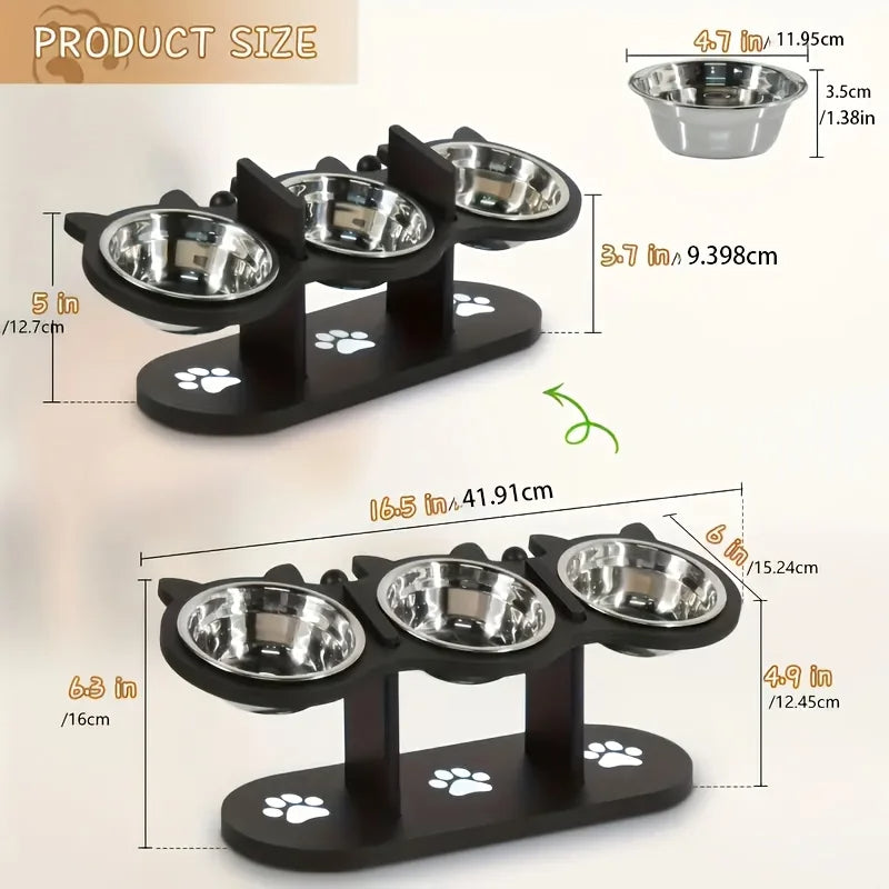 Adjustable Tilt Raised Cat Bowl Stand with 3 Stainless Steel Bowls 8