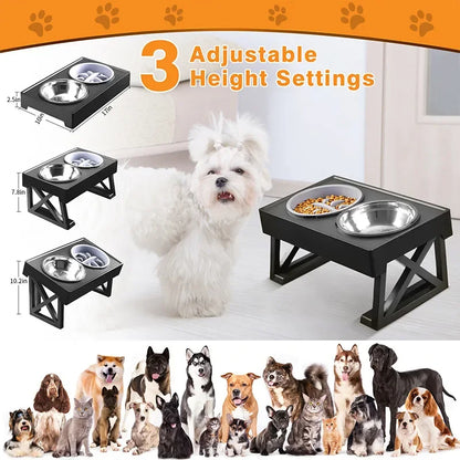 Adjustable Height & Tilt Raised Dog Bowl Stand with Stainless Steel & Slow-Feeding Dog Bowls 12