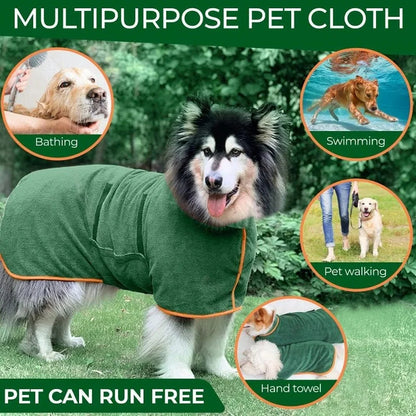 Super Absorbent Dog Drying Robe with Velcro Fastening & Hand Towel Pocket | 365gsm Microfibre Quick-Dry Dog Bathrobe