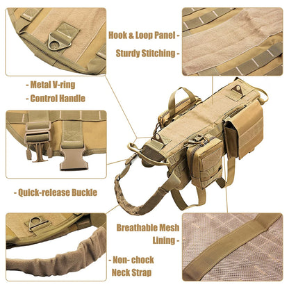 Tactical Military-Style Dog Harness Training Vest with Detachable Pouches 9