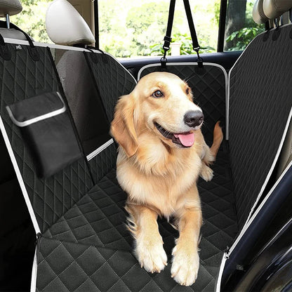 Waterproof Dog Car Hammock Seat Cover with Mesh Window & Door Flaps | Quilted Non-Slip Back Seat Protector for Dogs