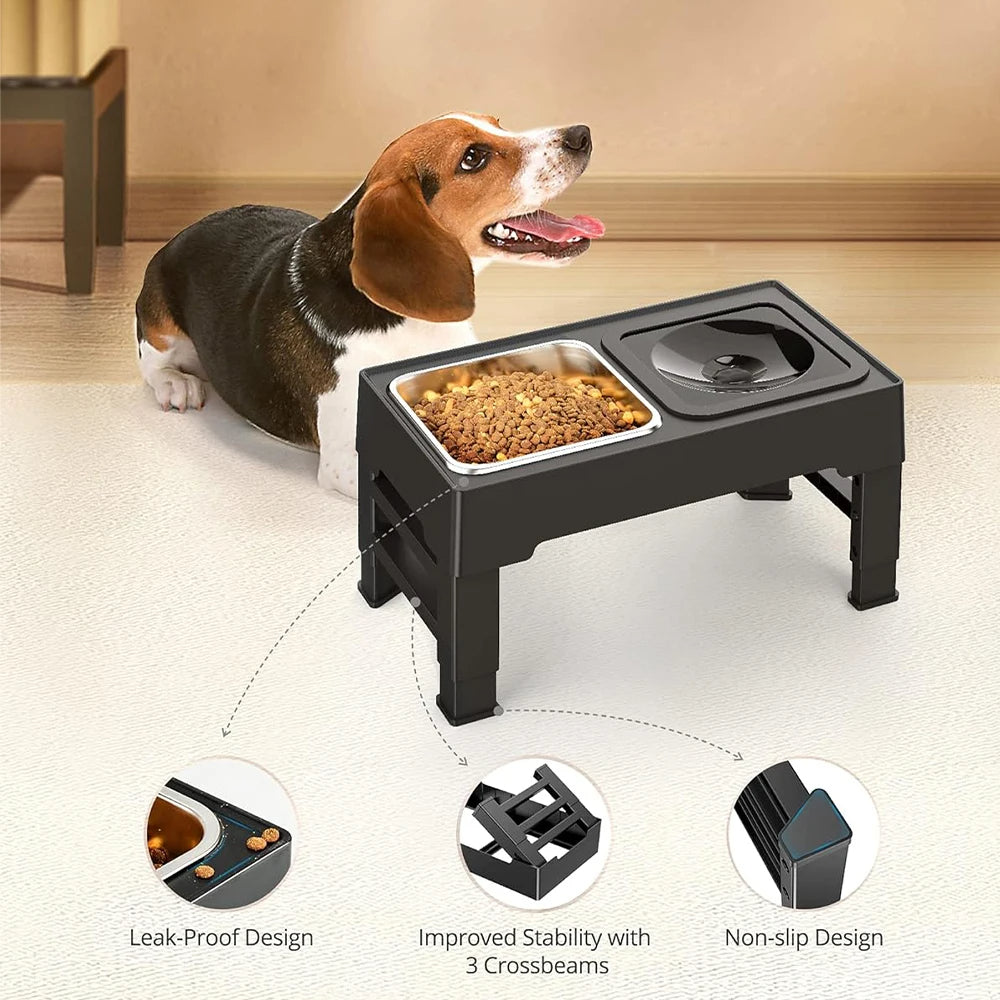 Sturdy & Adjustable Elevated Dog Feeding Station with 1.6L Stainless Steel Food Bowl & Spill-Resistant 1L Water Bowl 4