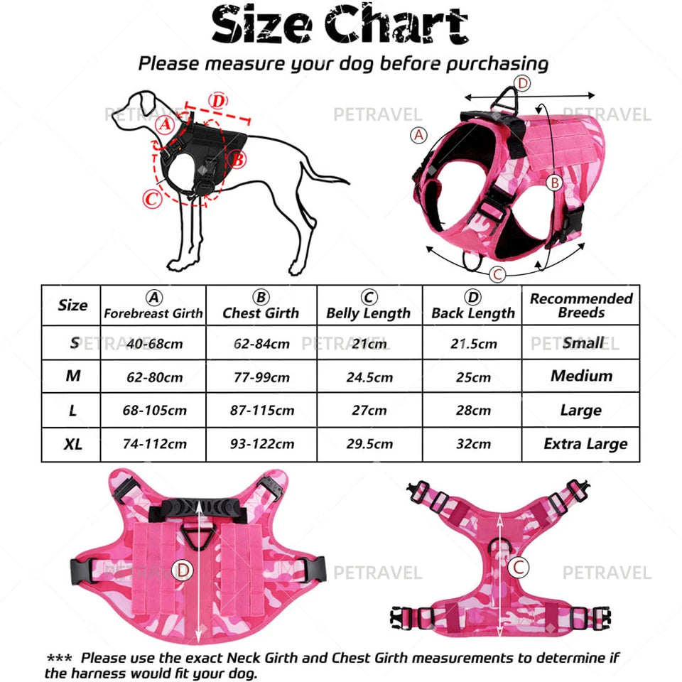 Pink Camouflage Military-Style Dog Harness | Tactical Dog Training Vest 10