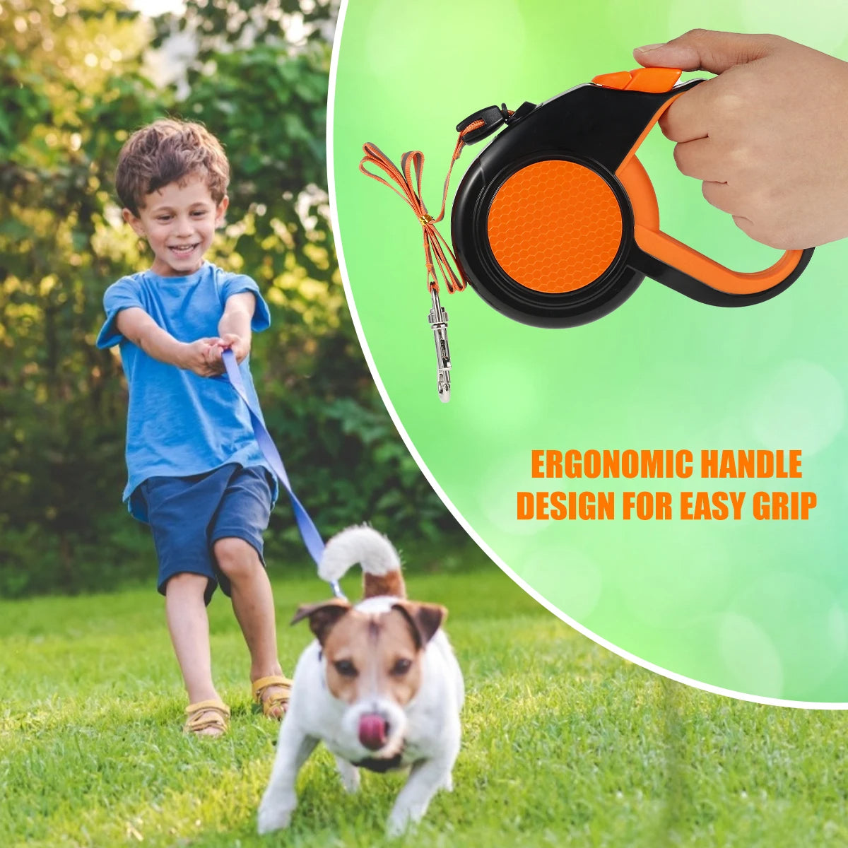 Heavy Duty Retractable Dog Lead with Ergonomic Handle & Reflective Rope 2