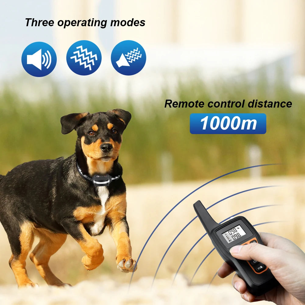 3-Mode 1000m Anti-Bark Dog Training Collar with Remote Control 3