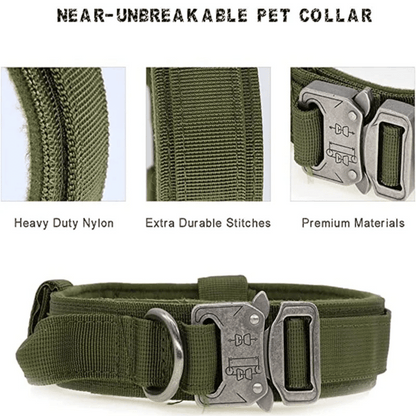 Heavy Duty Military-Style Tactical Dog Collar & Leash for Large & XL Dogs 16