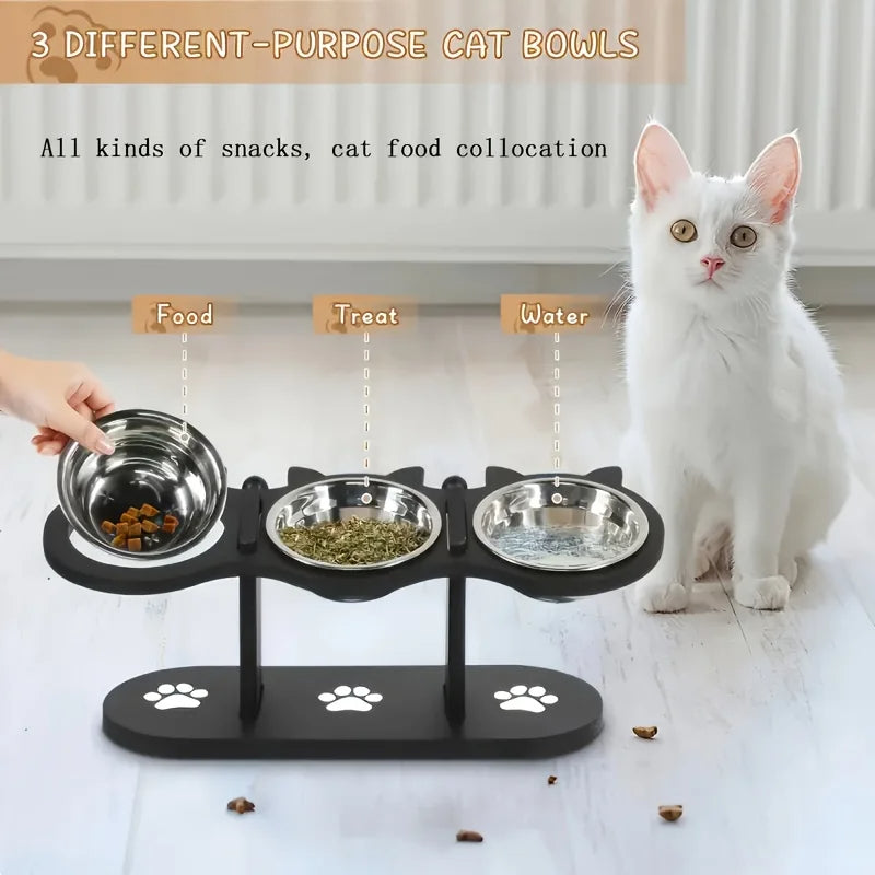 Adjustable Tilt Raised Cat Bowl Stand with 3 Stainless Steel Bowls 3