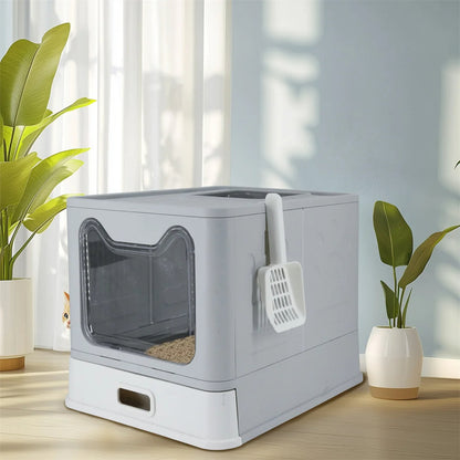 Enclosed Cat Litter Box with Stainless Steel Tray Drawer & Double Entry | Scoop Included 2