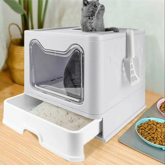 Front & Top Entry Enclosed Cat Litter Box with Drawer Tray & Scoop 1