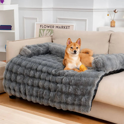 Fluffy Calming Dog Bed Sofa Protector with Bolster for Smaller Dogs & Cats 16