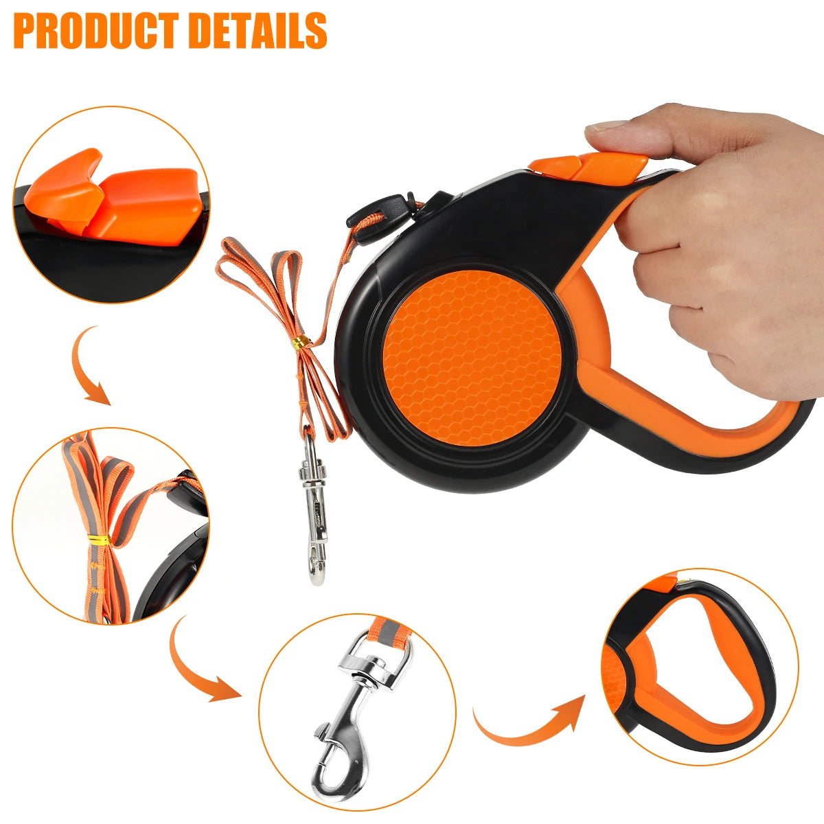 Heavy Duty Retractable Dog Lead with Ergonomic Handle & Reflective Rope 5
