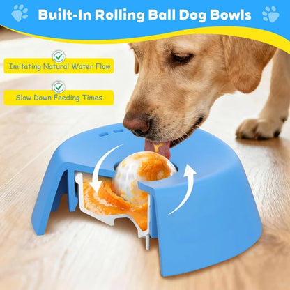 No-Spill Slow Feeder Dog Lick Bowl with Rolling Ball | Anti-Choke Interactive Treat Bowl for Liquid Treats — Food Grade & Dishwasher Safe